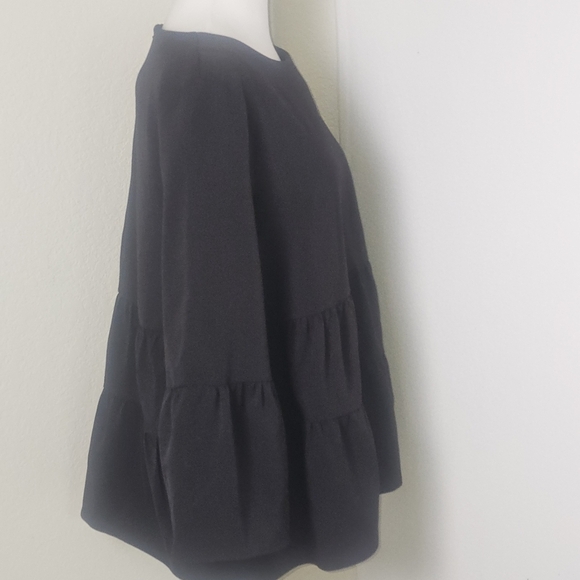 COS A Line Womens Top Sz 8 Black 3/4 Gathered Sleeve Lightweight Wool Oversized - Picture 3 of 15